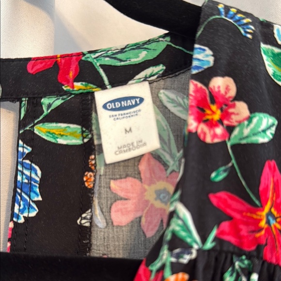 Old Navy Tropical Bird Floral Shift Dress V-Neck Sleeveless Womens Medium - Picture 2 of 6